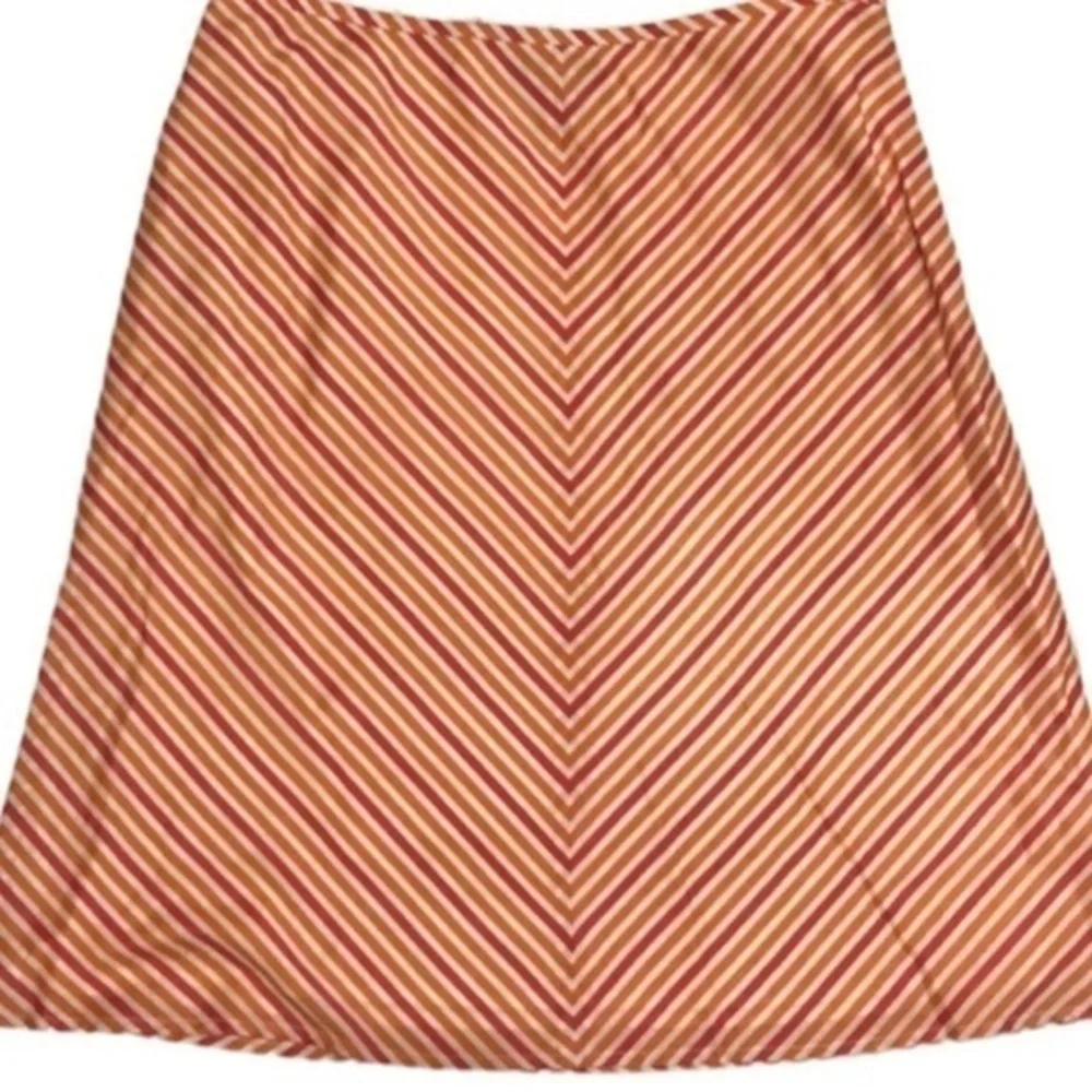 Vintage Ann Taylor A Line Cotton Bright Orange Red White Striped Skirt SZ 6🧡
